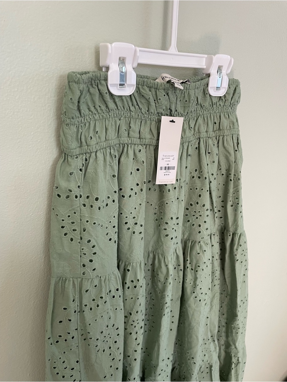 NWT Francesca's Stunning Sage Green Floral Eyelet Tiered Maxi Skirt XS - Picture 3 of 6